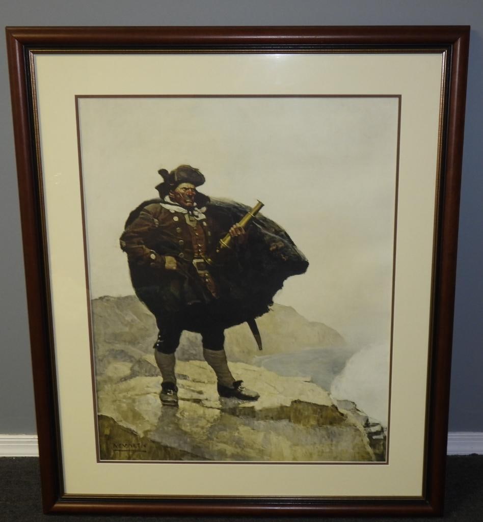 RARE HUGE NCY Triton Press Treasure Island Captain Framed Print (1 of 3)