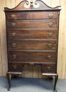 Antique Berkey & Gay Furniture carved Walnut High Boy w/ Burl Inlays