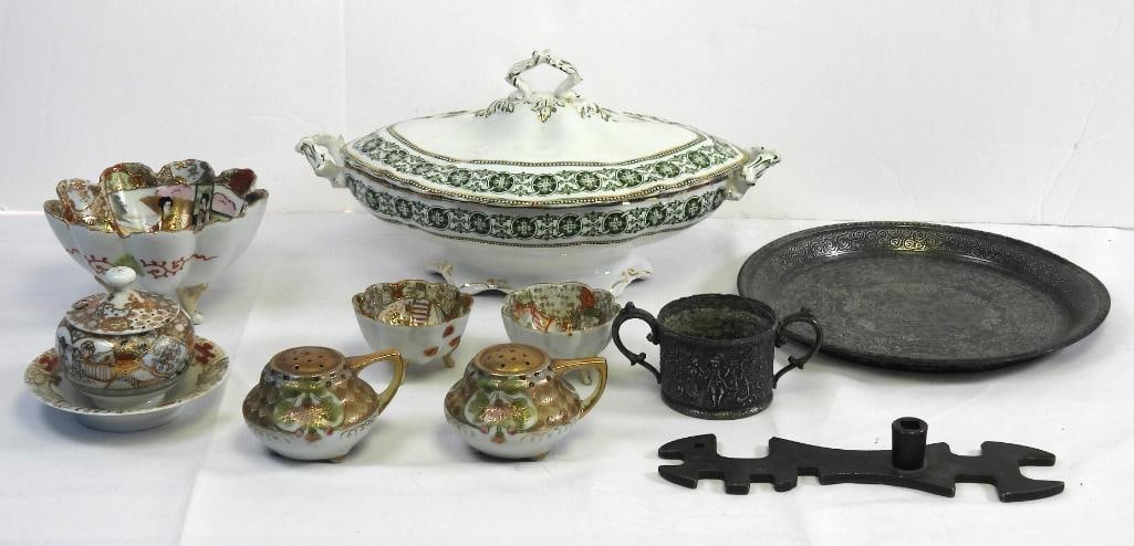 lot of 10 assorted Vintage & Antique silver plate & cup, Bishop & Stoner covered serving dish, (1 of 13)