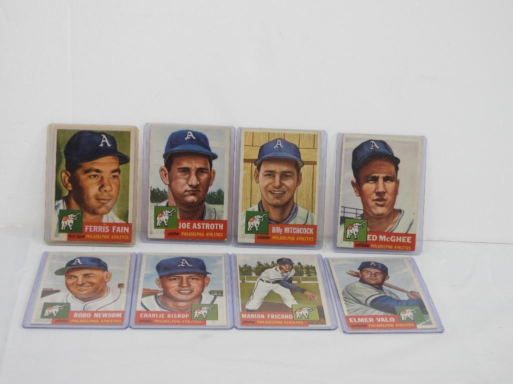 lot of 8 Vintage 1953 TOPPS baseball cards, Philadelphia Athletics, Joe Astroth & more. (1 of 4)