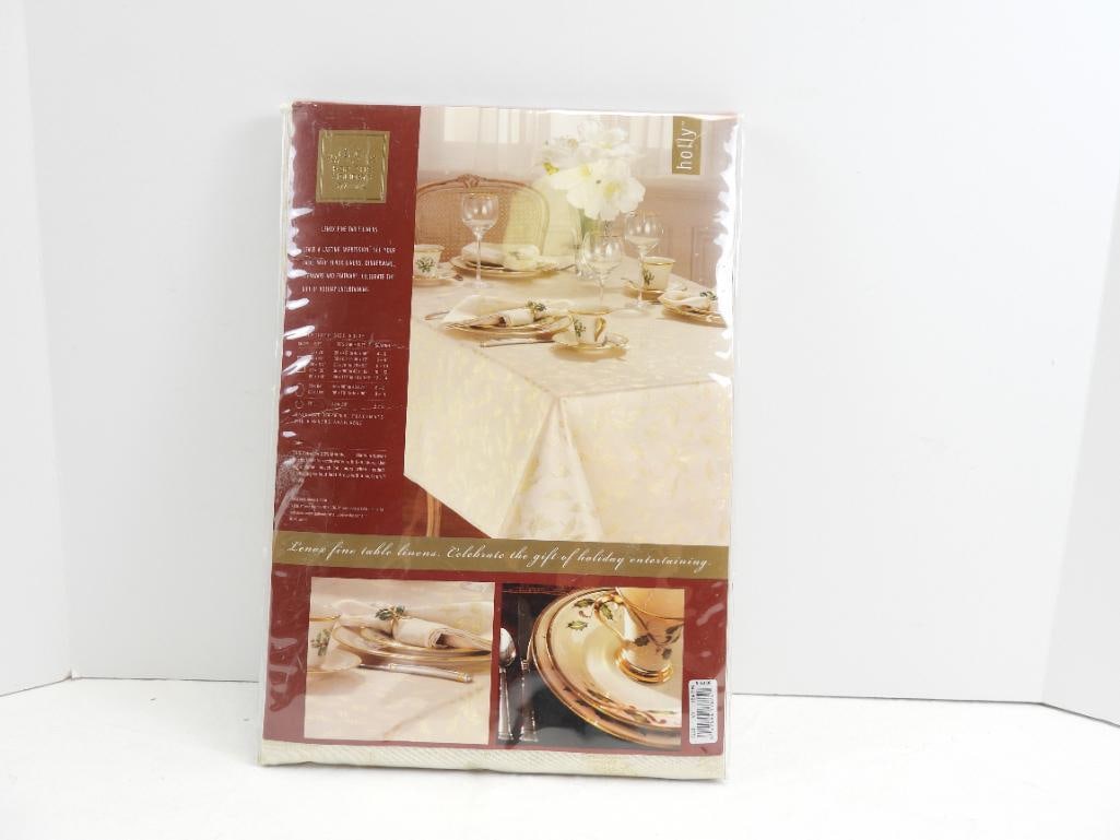 Lenox For the Holidays Ivory w/ gold Ivy pattern 60"x104" oblong tablecloth, NEW IN PACKAGE: 60"x104" oblong, ivory w/ gold "Ivy" pattern, IN PACKAGE