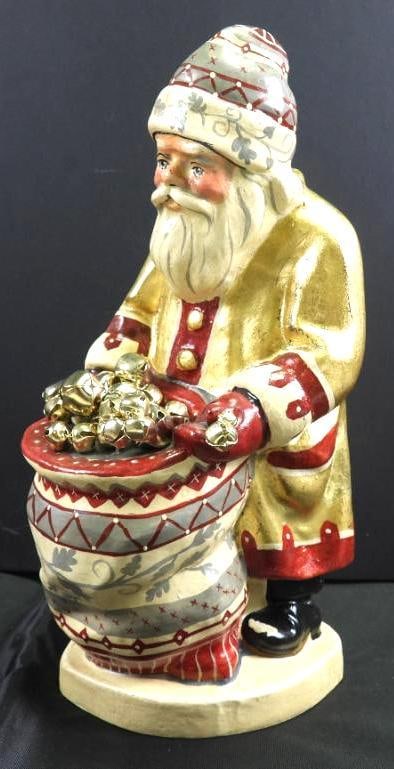 NEW Vaillancourt Folk Art ceramic "Jingle Bell Santa" Gold LARGE Santa SIGNED NUMBERED IN BOX (1 of 4)