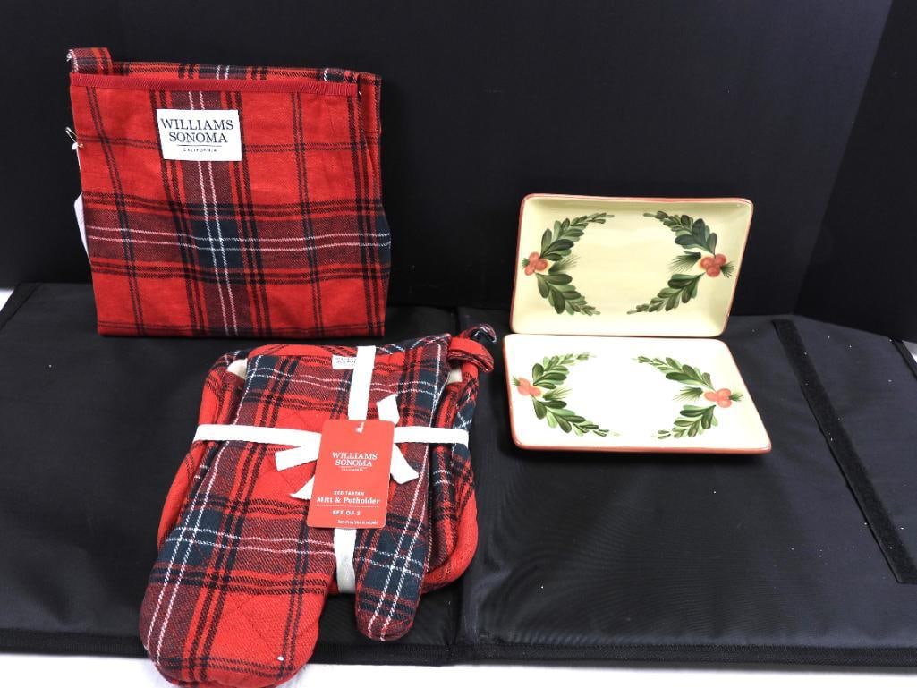 NEW IN PACKAGING Williams Sonoma Apron, Mitt, Potholder & Southern Living Appetizer Plates (1 of 6)