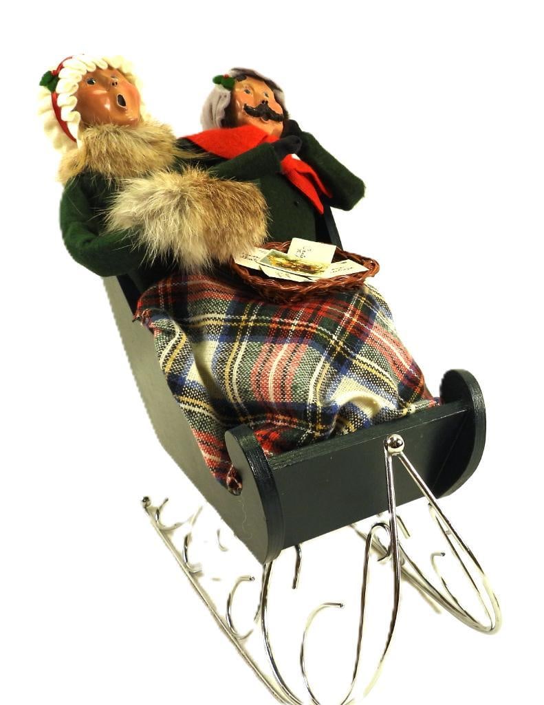 NEW Old stock Byers Choice Ltd. The Carolers Man Woman Couple, 1995: Handmade Victorian caroler couple in a wooden sleigh, approximately 13"x8"