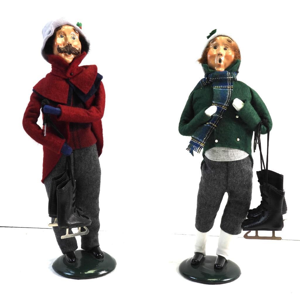 NEW Old stock Lot of 2 Byers Choice Ltd. Carolers, 1995: Lot of 2 handmade, SIGNED Victorian carolers, approximately 13" tall carrying ice skates