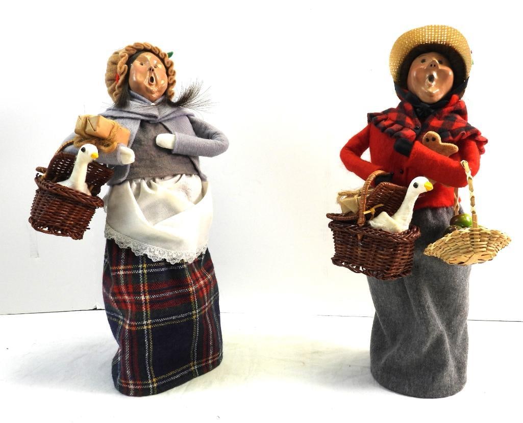 NEW Old stock Lot of 2 Byers Choice Ltd. Carolers, 1995: Lot of 2 handmade, SIGNED Victorian carolers, approximately 12" tall carrying their Christmas Geese