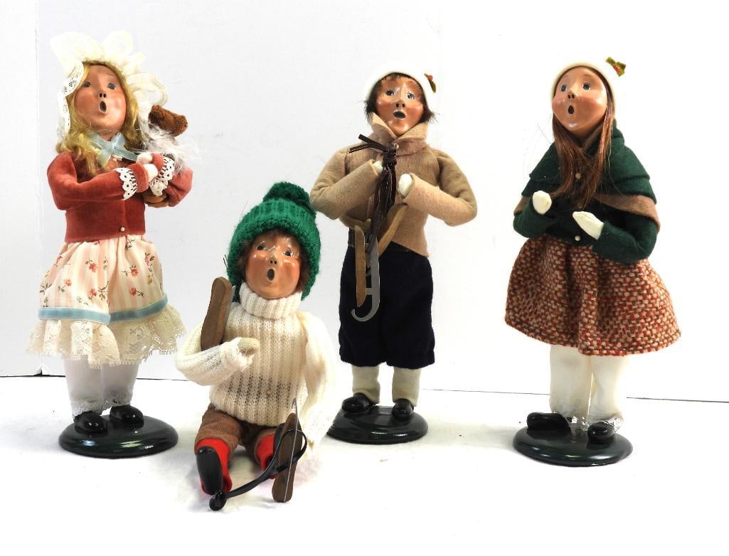NEW Old stock Lot of 4 Byers Choice Ltd. Caroling Children, 1993,1992,1991: Amazing lot of 4 handmade, 3 SIGNED, Victorian caroling children, seated 6", boy 9.5", girls 9.75"