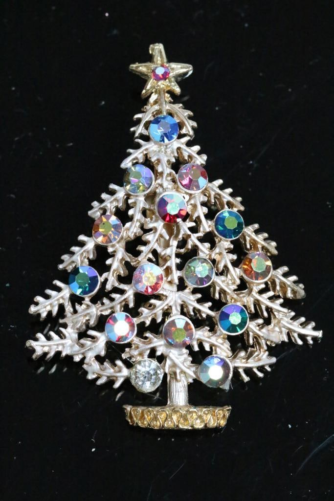 Signed WEISS Vintage Christmas tree Brooch Jewelry (1 of 6)