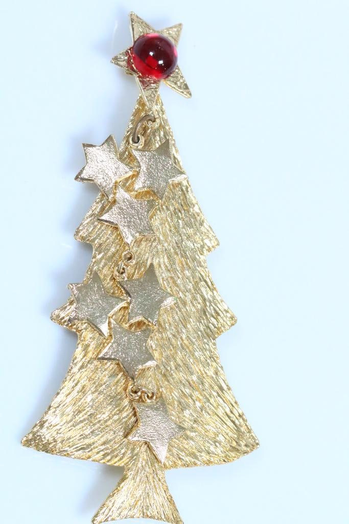 RARE HUGE Ann Hand Signed Gold Plate Vintage Christmas Brooch Jewelry 5" (1 of 7)