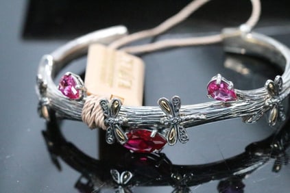 NEW DEVATA 18kt Gold Sterling Silver Pink Amethyst Butterly Cuff Bracelet