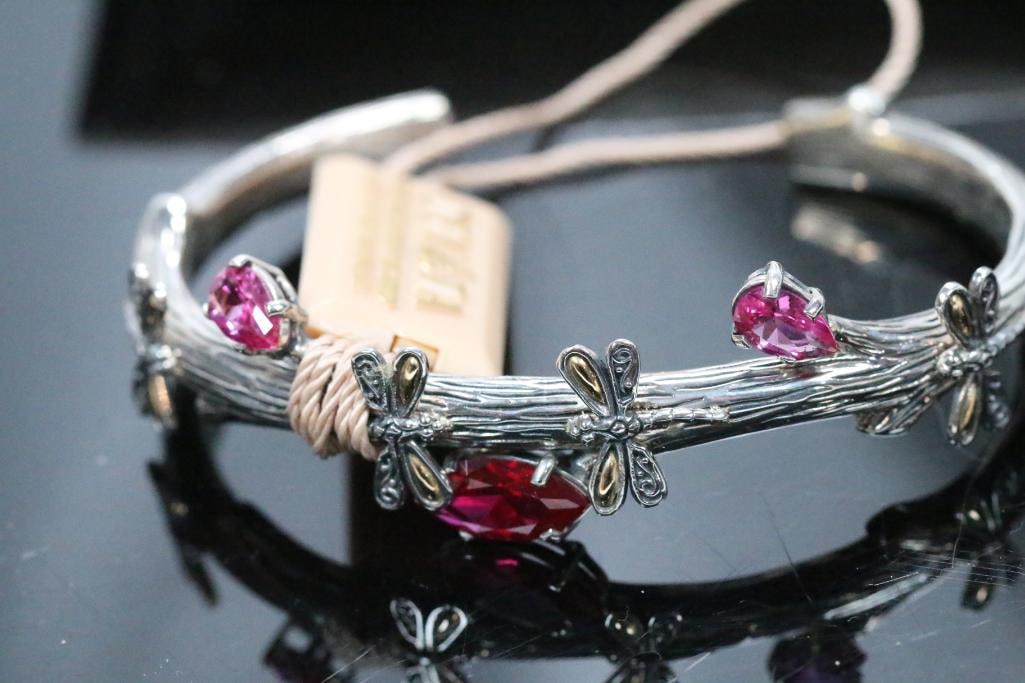 NEW DEVATA 18kt Gold Sterling Silver Pink Amethyst Butterly Cuff Bracelet (1 of 10)