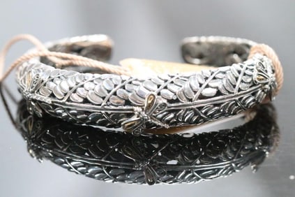 NEW DEVATA 18kt Gold Sterling Silver Dragonfly Cuff Bracelet