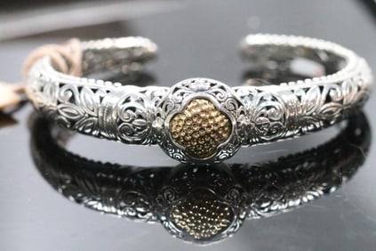 NEW DEVATA 18kt Gold Dome Medallion Sterling Silver Cuff Bracelet