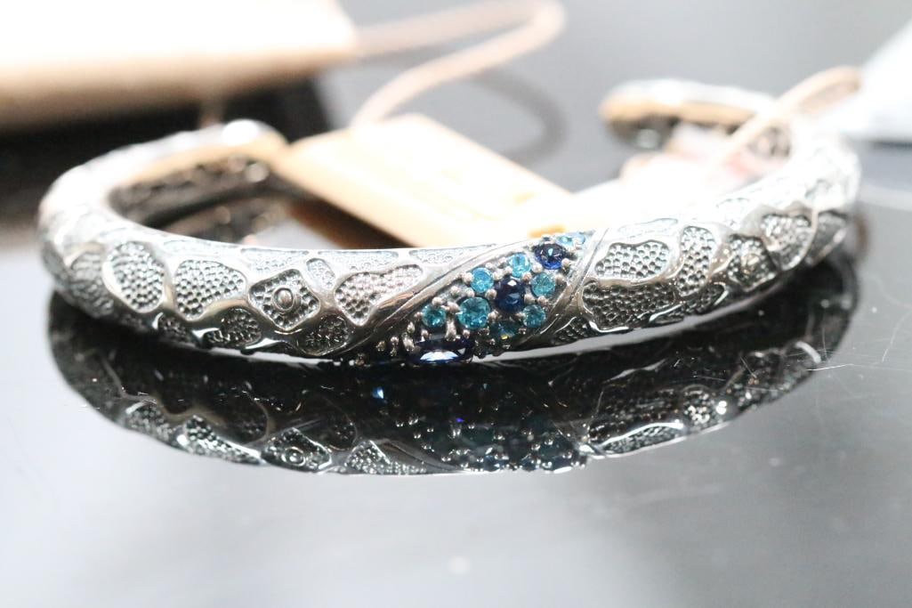 NEW DEVATA Sterling Silver topaz and iolite animal CROCO embossed cuff bracelet (1 of 9)