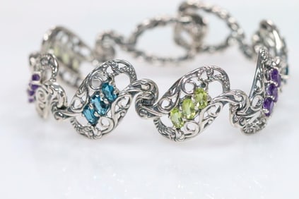 NEW Carolyn Pollack Sterling Silver amethyst chrysoprase topaz Bracelet in box