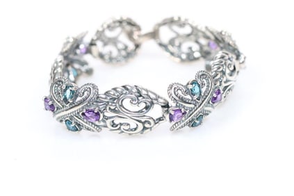 NEW Carolyn Pollack Sterling Silver Amethyst and Blue topaz bracelet in box
