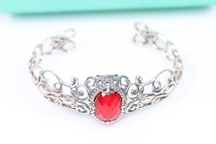 NEW Carolyn Pollack Sterling Silver Cuff Bracelet Red Coral Doublet boxed