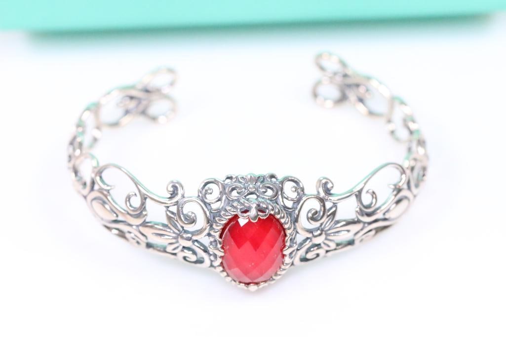 NEW Carolyn Pollack Sterling Silver Cuff Bracelet Red Coral Doublet boxed (1 of 4)