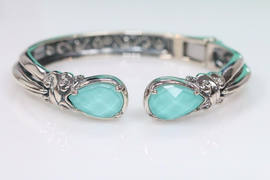NEW Carolyn Pollack Sterling Silver Cuff Bracelet with turquoise Doublet boxed (1 of 6)