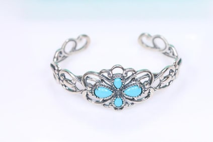 NEW Carolyn Pollack Sterling Silver Cuff Bracelet scroll filligree turquoise boxed