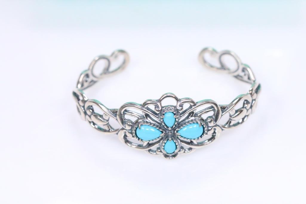 NEW Carolyn Pollack Sterling Silver Cuff Bracelet scroll filligree turquoise boxed (1 of 7)