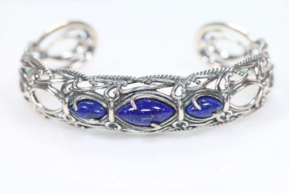 NEW Carolyn Pollack Sterling Silver Cuff Bracelet with blue Lapis gemstones boxed