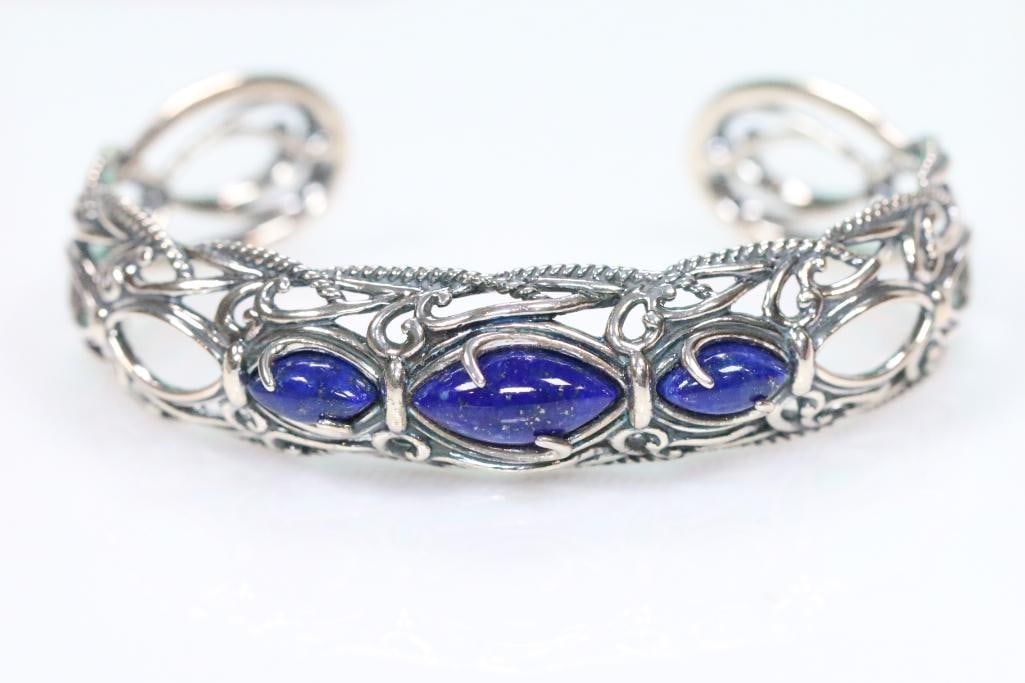 NEW Carolyn Pollack Sterling Silver Cuff Bracelet with blue Lapis gemstones boxed (1 of 5)