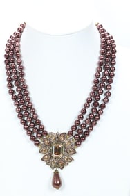 NEW Heidi Daus Triple Strand Floral pearl and crystal Necklace in the box