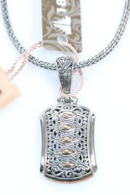 NEW in the box Devata Bali Sterling Silver and 18K Gold Pendant Necklace, Signed