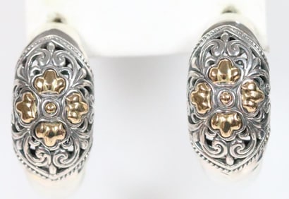 NEW Devata Bali Sterling Silver 18K Gold half hoop wide Earrings, Signed