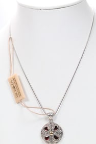 NEW Devata Bali Sterling Silver 18K Gold Garnet Pendant Necklace, Signed