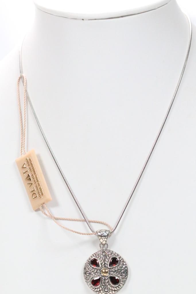 NEW Devata Bali Sterling Silver 18K Gold Garnet Pendant Necklace, Signed (1 of 4)