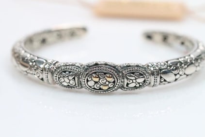 NEW Devata Bali Sterling Silver and 18K Gold and Cuff Bracelet
