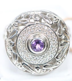 NEW Devata Bali Sterling Silver and Amethyst and white sapphire Ring