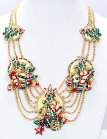 NEW Lunch At The Ritz USA 22kt Gold plated Necklace HUGE Christmas necklace
