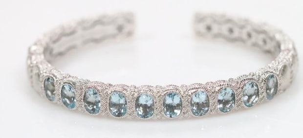 Judith Ripka Sterling Silver and blue topaz Cuff Bracelet, Signed