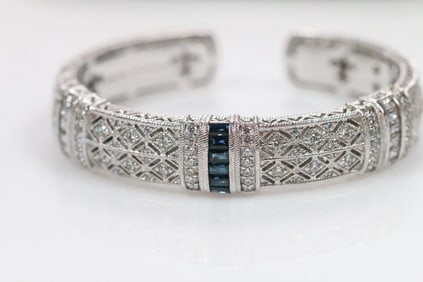 Judith Ripka Sterling Silver and sapphire Cuff Bracelet, Signed