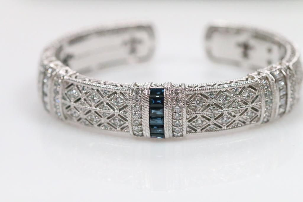 Judith Ripka Sterling Silver and sapphire Cuff Bracelet, Signed (1 of 9)