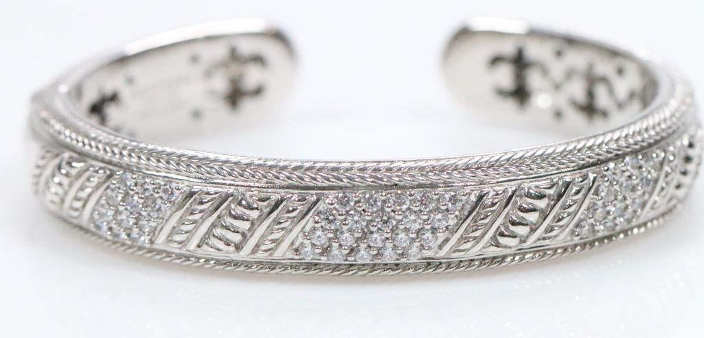 NEW Judith Ripka Sterling Silver and diamonique CZ Cuff Bracelet, signed (1 of 9)