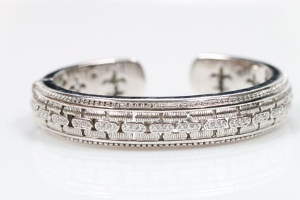 NEW Judith Ripka Sterling Silver and diamonque CZ Cuff Bracelet, signed