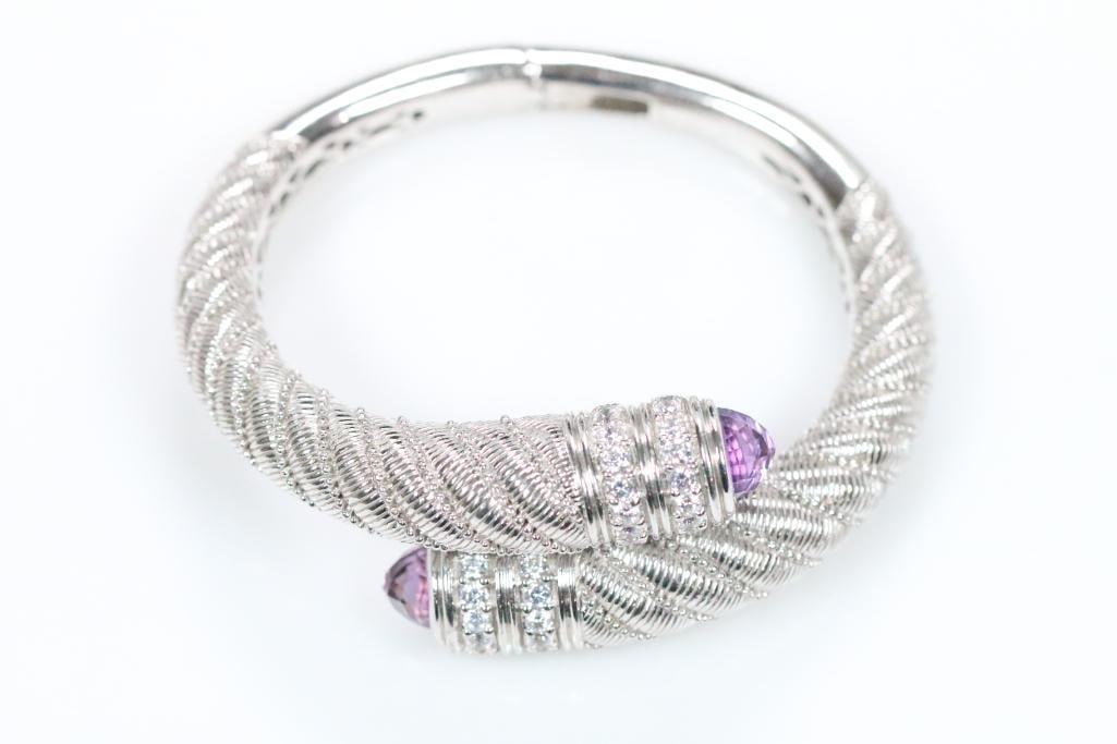 NEW Judith Ripka Sterling Silver, Amethyst, diamonique CZ Bypass Cuff Bracelet, signed (1 of 11)