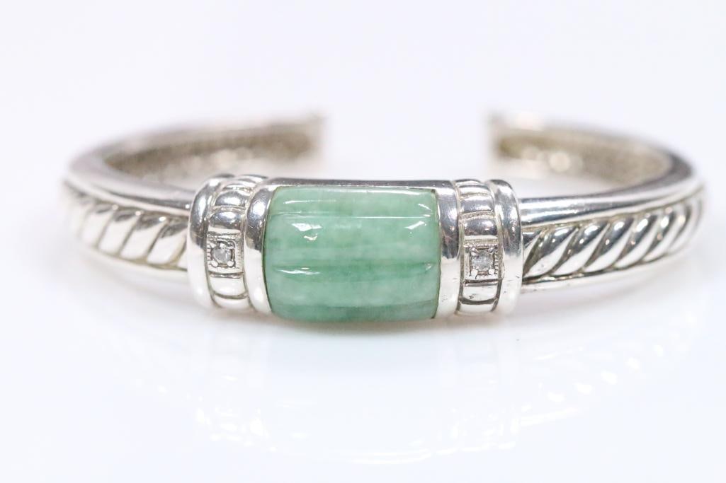 VINTAGE Judith Ripka Sterling Silver and green jade Cuff Bracelet, signed (1 of 8)