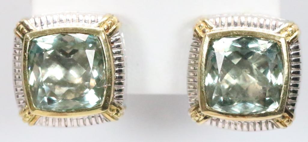 NEW Judith Ripka JR TWO18kt Gold Sterling Silver Prasiolite Pierced earrings (1 of 7)
