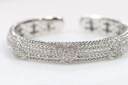 NEW Judith Ripka Sterling Silver Diamonique Hearts Cuff bracelet, signed