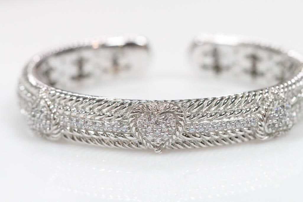 NEW Judith Ripka Sterling Silver Diamonique Hearts Cuff bracelet, signed (1 of 9)