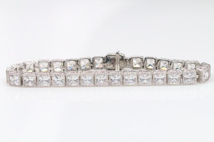NEW Judith Ripka Sterling Silver large princess cut Diamonique cz's tennis bracelet.