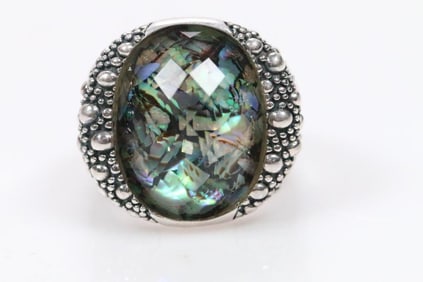 NEW Michael Dawkins Sterling Silver Starry Night Abalone Triplet Ring Sze. 8