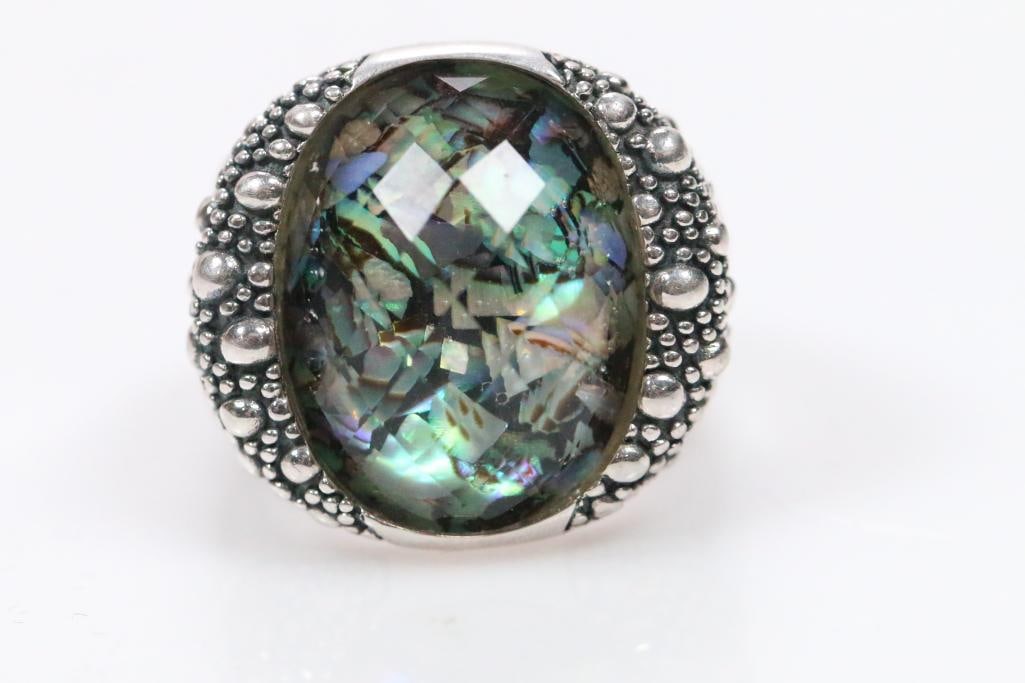NEW Michael Dawkins Sterling Silver Starry Night Abalone Triplet Ring Sze. 8 (1 of 11)