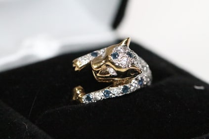 Gold plate Sterling Silver Blue topaz Quartz Tiger Ring Sze 6.25. Boxed