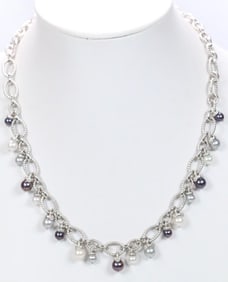 New Judith Ripka Sterling Silver, Pearl, and Diamonique Necklace